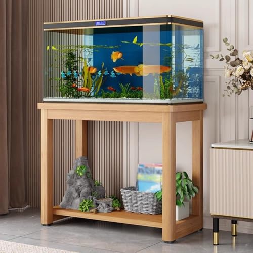 Meuble support aquarium pour salon chaleureux | Base double couche bois - 2