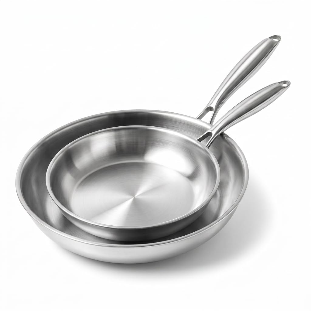 HOUSLUX Stainless Steel Frying Pan Uncoated Induction Compatible (20-28CM)