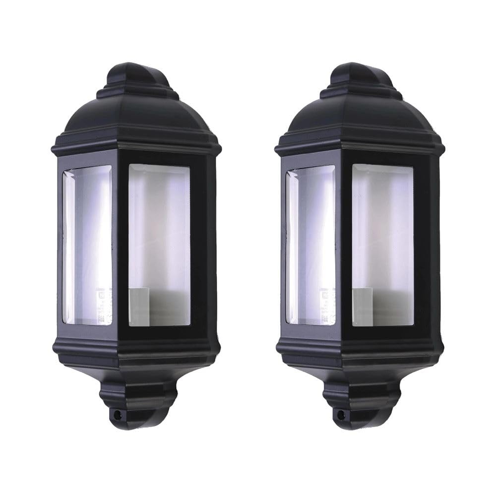 First Choice Lighting Set Of 2 ParkinsBlack Outdoor Half Lantern Wall Lights from B&Q