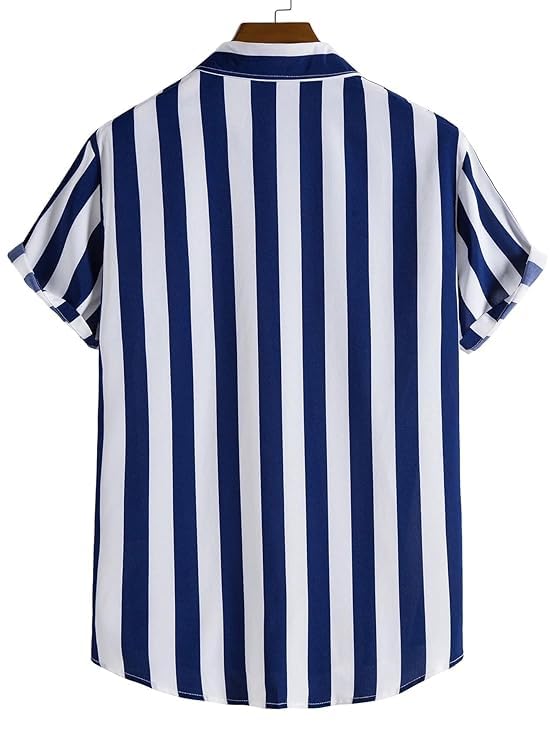 Image of Men's Striped Slim Fit Half Sleeves Stratchable Printed Shirt
