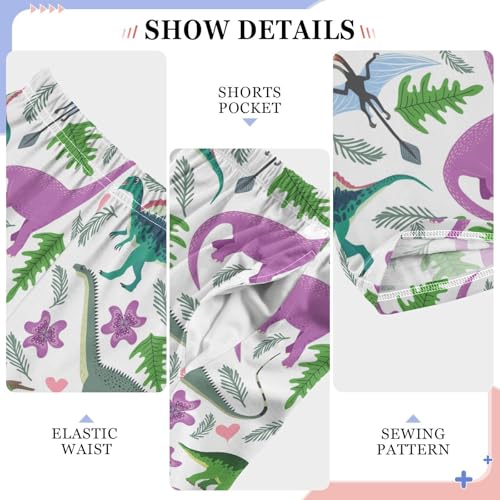 Tropical Dinosaur Floral Boys Long Pants Soft Trousers Elastic Waist Kids Lounge Bottoms with Pockets S-XL4