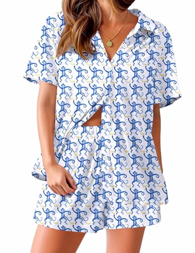 Image of Ekouaer Pajama for Women Set Short Sleeve Button Down Pajamas Sets Soft Lounge Sets for Women Sleepwear PJS