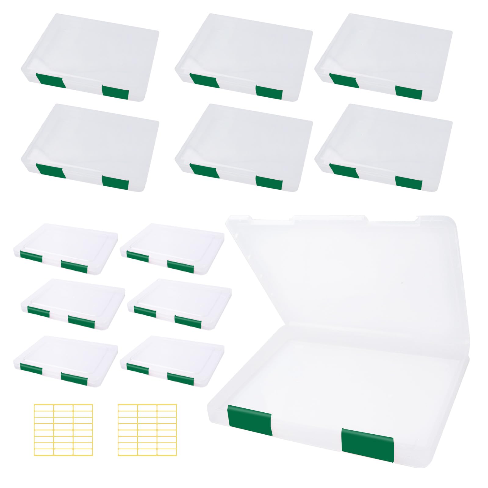 Photo 1 of 12 Pcs Clear A4 A5 File Box Document Plastic Storage Box with 48 Labels File Holder Organizer Paper Plastic Case Magazine Protector with Buckle Office School Supplies(Green)