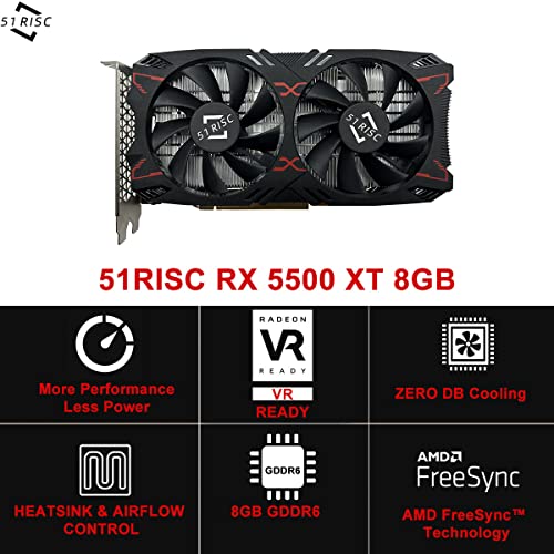 51Risc Rx 5500 Xt Graphics Card, 8Gb Gddr6 128Bit Pcie 4.0 Hdmi Displayport Gaming Video Card For Desktop (Radeon Rx 5500 Xt) #TOP1