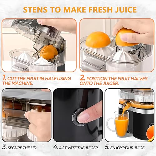 Spremiagrumi elettrico a doppia testa da 100 W, silenzioso, a pressa a masticazione per arance e limoni, capacità 400 ml, in acciaio inossidabile, design compatto, ideale per casa, cucina, bar, estr