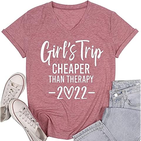 QIANRUO T-Shirt für Mädchen, Trip Cheaper Than Therapy mit lustigem Buchstaben-Druck, kurzärmelig Cover
