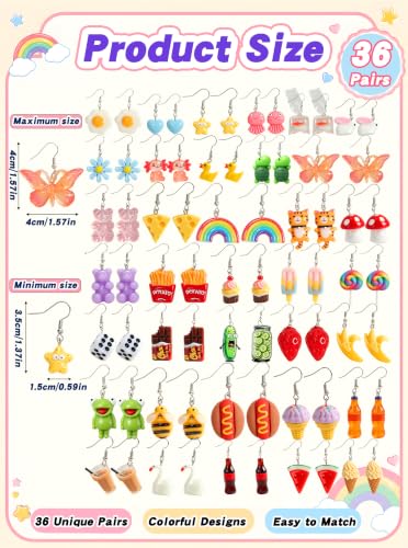 LUYI 36 Pairs Cute Earrings for Women, Aesthetic Resin Dangle Jewelry Gift - image 3