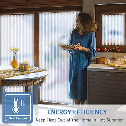 Feomos Frosted Reeded Glass Film, Window Privacy Film, Decorative Window Decals, 3D Glass Stickers For Window Door Cabinet Non Adhesive 17.3 X 78.7 Inches #TOP4