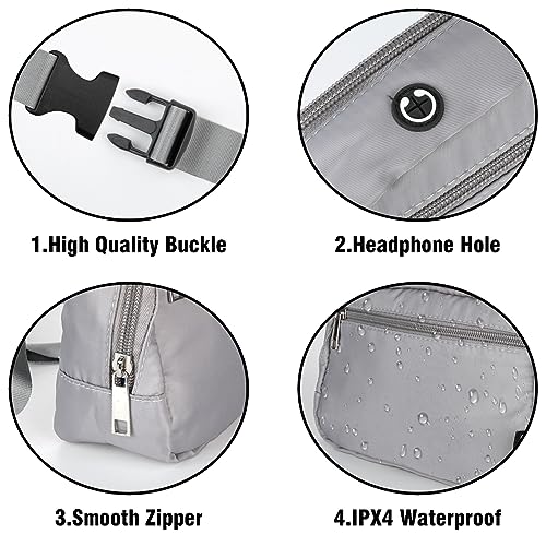 OLIKER Fanny Pack for Women Men, Fanny Crossbody Bags for Women Men, Belt Bag with Adjustable Straps, Fashion Waist Packs for Sports Walking Running Travel Hiking (Grey) - Thumbnail 5