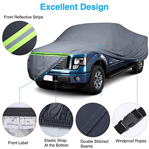 KAKIT Waterproof Truck Cover 6 Layers Pickup Truck Cover All Weatherproof with Door Zipper for Auto Vehicle Outdoor Indoor(Fit Truck Up to 242\")