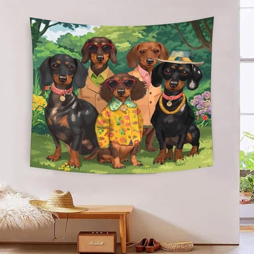 Tapiz de pared de perro salchicha 3D KaleidoKit para decoración estética de habitación 150x200cm