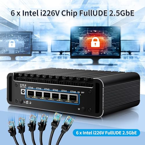 Image of Firewall Mini PC 8 Core i3 N300, DDR5 8GB RAM 128GB NVMe SSD, 6 x 2.5GbE i226V LAN Fanless Computer Hardware, Micro Router Appliance, AES-NI, OPNsense, USB-C Port, TF Card Slot