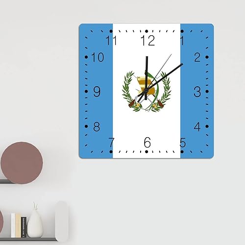 Miniatura 3 de Reloj de pared decorativo de madera de Guatemala con bandera de Guatemala, reloj cuadrado silencioso con pilas para oficina, escuela, 15 pulgadas