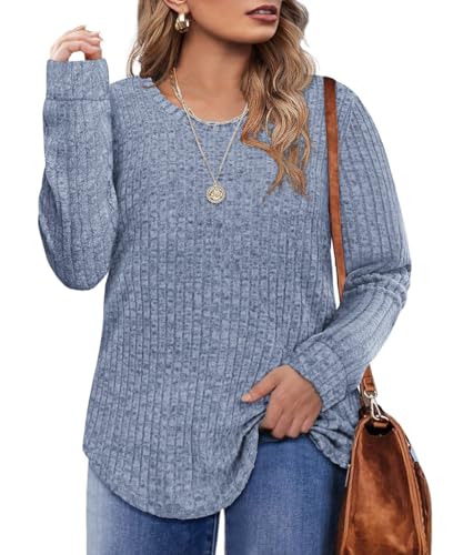 Image of CARCOS Plus Size Tops for Women Long Sleeve Raglan V Neck T Shirts Tunic Fall Blouse Xl-5Xl 14W -28W