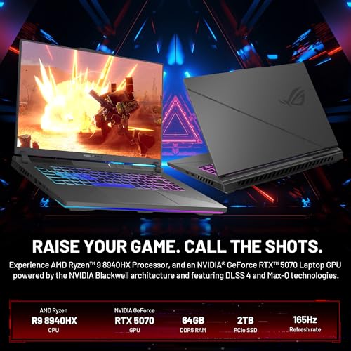 Image of ASUS ROG Strix G16 16 inch WUXGA 165Hz Gaming Laptop, NVIDIA GeForce RTX 5070 8GB GDDR7, AMD Ryzen 9 8940HX, 64GB DDR5, 3TB Storage(2TB SSD&1TB Docking Station Set), Backlit Keyboard, Win 11, Gray