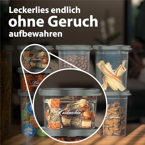 QOONA luftdichte Vorratsbehälter für Hundefutter & Katzenfutter [4er-Set] – stapelbar, platzsparend & BPA-frei – Futter Aufbewahrungsbox mit Deckel in Anthrazit | Futterdose Lebensmittelecht