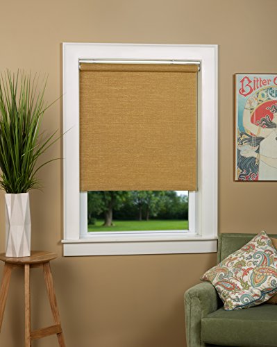 Green Mountain Vista Textured Woven Cordless Spring Roller Shade - Size 29" Wide x 72" Long - Color: Wicker