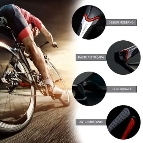 Oculos de Sol Masculino Polarizado Esportivo Bike Corrida Com proteção UV (PRETO)