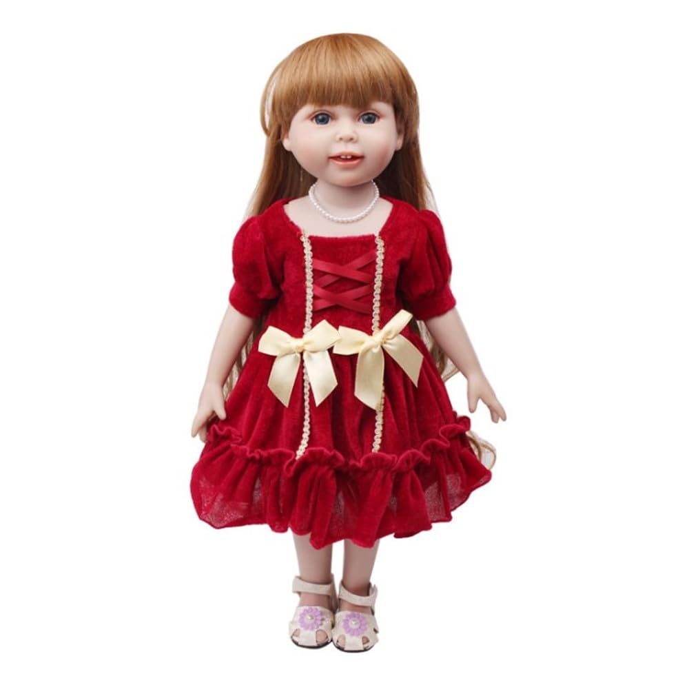 NIXNUT Doll Clothes Long Vintage Dress with Bow Princess Clothing for American Girl Doll 18-inch, Red, free size