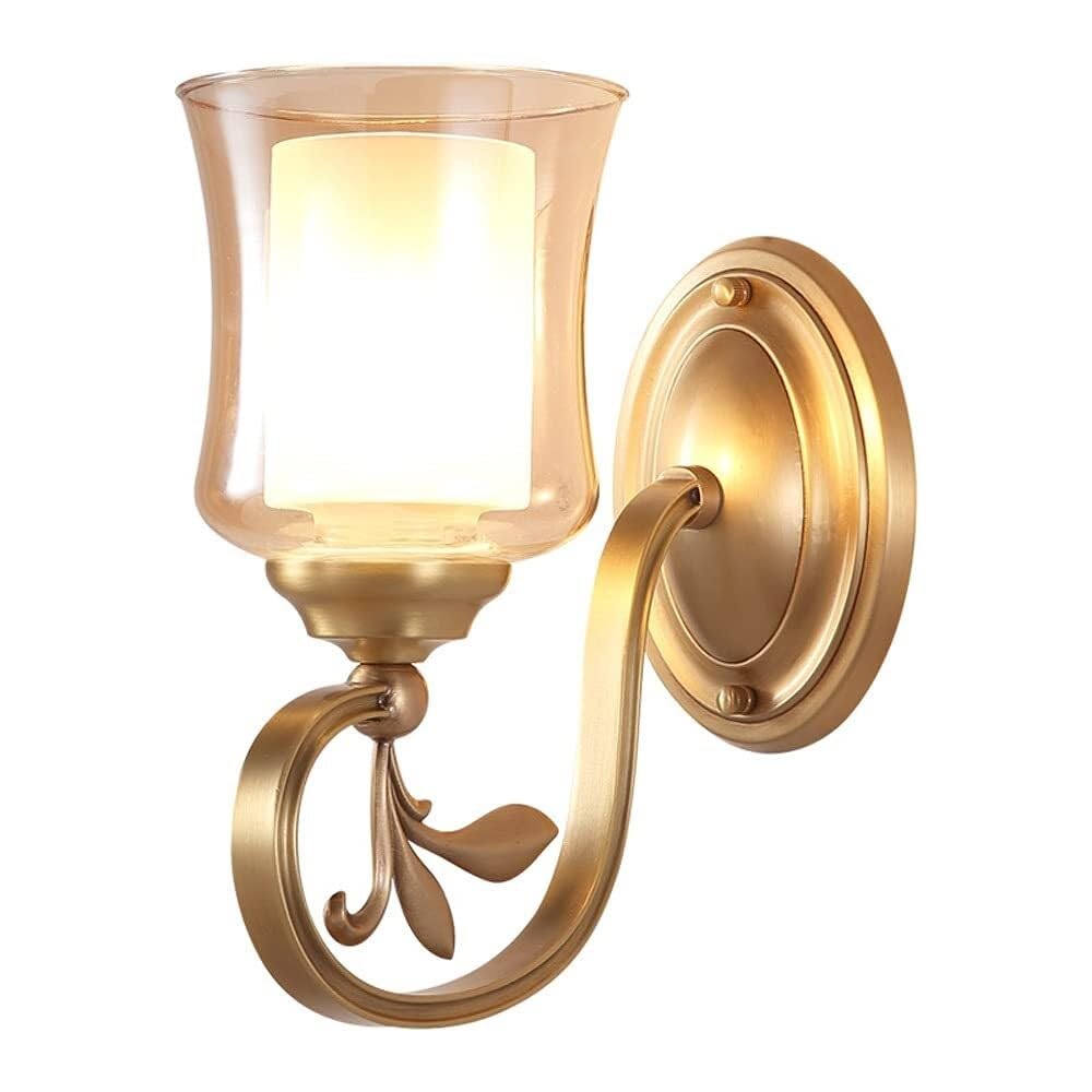 SMCCYYSD European Wall Light American Sconce Lamp Single Copper Lighting Double Glass Lampshade Explosion-Proof Frosted Transparent Resistant To High Temperature E27 Bas