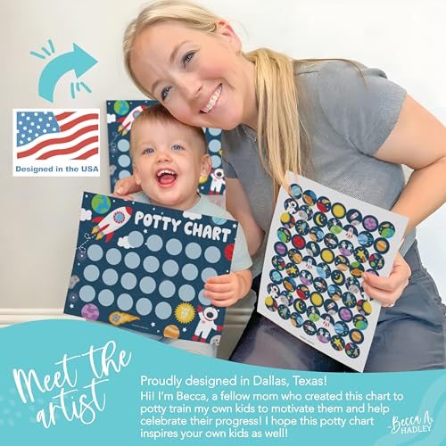 Image of Hadley Designs Potty Training Chart for Toddlers Boys -10 Sticker Potty Chart for Toddlers Boys, 8.5x11 inch Potty Training Sticker Charts for Toilet Success, Space Toddler Reward Chart for Kids