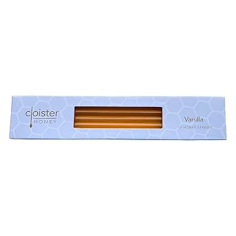 Cloister Honey Straws - Vanilla infused Pack Of 12 | Pure And all Natural Honey Straw Sticks | Made in the USA | Healthy Snacks for Kids And Adults | Gluten Free |