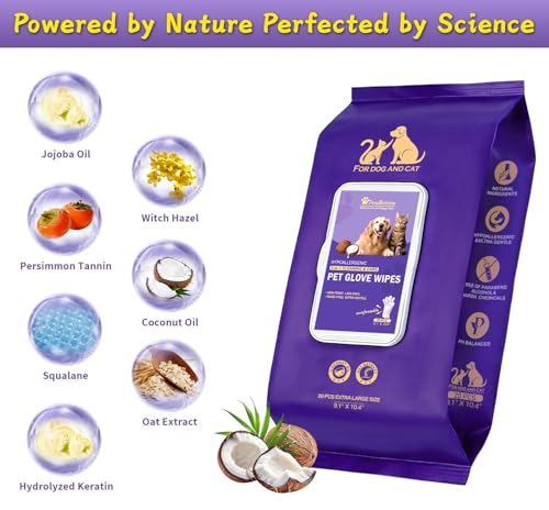 Pet Wipes, Cleaning Glove Wipes for Dogs & Cats Hypoallergenic, Lick-Safe, Full-Body Grooming & Deodorizing Wipes for Daily Care, Home & Outdoor Use (20 Counts) - Image 6