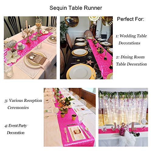 Duobao Hot Pink Sequin Table Runner 12X72-Inch Coffee Table Runner Home Decor Christmas Table Runners 72 Inch Fuchsia Glitter Table Runner For Wedding Party (12X72, Hot Pink) #TOP6