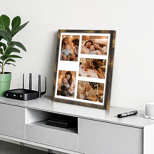 Image of DUENPY 13x16 Picture Frame 5x7 Collage Picture Frame Displays Five 5x7 inch Photos Collage Wall Decor Wall Hanging Brown