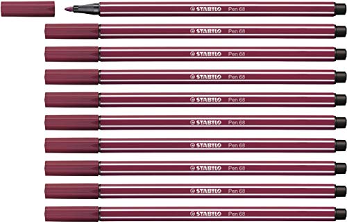 STABILO Feutre dessin Pen 68 - Lot x 10 feutres de coloriage pointe moyenne - Rouge Pourpre (68/19)