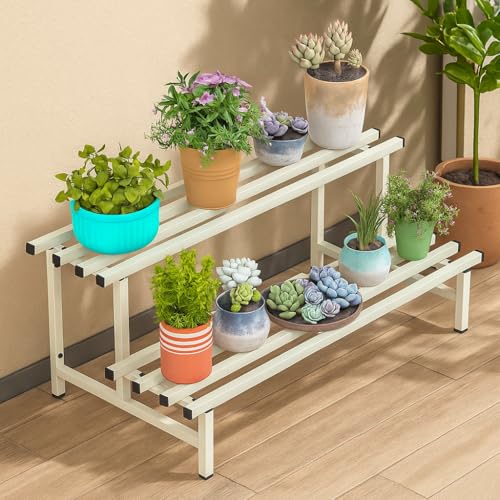 Image of Mighty Home 2-Tier Metal Plant Stand, Stylish & Sturdy Iron Rack for Home, Balcony & Garden, Space-Saving, Durable, Ideal for Indoor & Outdoor Decor, White, Single Pack