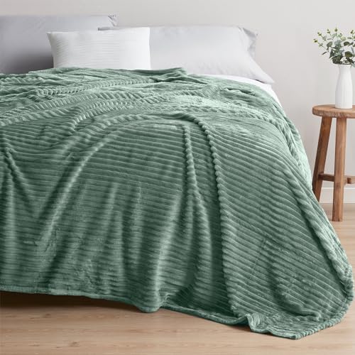 Image of Nestl Sage Green Microfiber Fleece Blanket, Queen Size, Lightweight, Soft, Cut Plush, 90 x 90 in