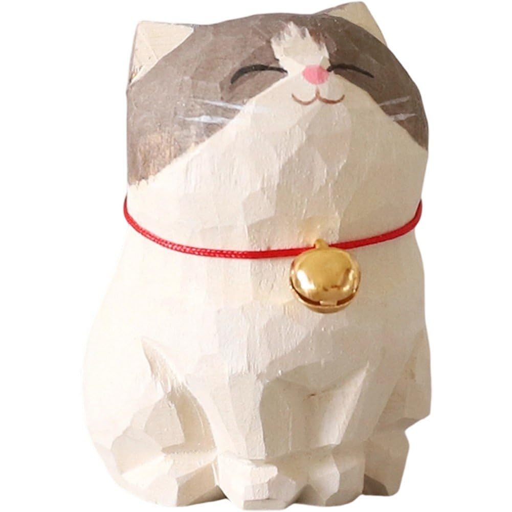 Figurine de chaton en bois sculpté à la main, déco artisanale