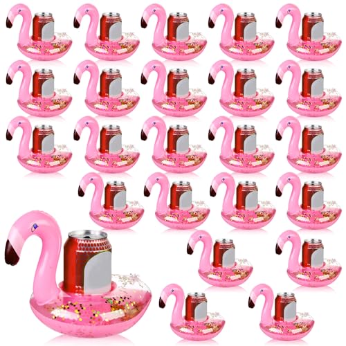 Willinglong 24 Pcs Inflatable Flamingo Drink Holder Pool Drink Floats Swimming Cup Holder Floating Coasters for Summer Wedding Bachelorette Party Bathroom Hot Tub