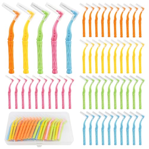 50 Brossettes Interdentaires Par Paquet, En Forme De L, 5 Tailles, Avec Boîte De Rangement, Accessoires D'hygiène Buccale Pour Le Nettoyage Entre Les Dents...