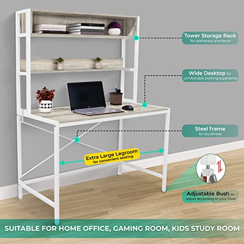 Image of ABOUT SPACE 3 Tier Wooden Office Table with Storage - Office Desk - Computer Table for Gaming, Laptop, PC - Engineering Wood Study Table for Home, Office (L 115 x B 60 x H 157 cm) - Beige