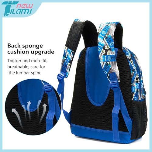 NEW TILAMI 14 Inch kid Toddler Backpack Boys Girls School Bag Kindergarten Elementary Cute Backpacks, Blue Digital Lines3