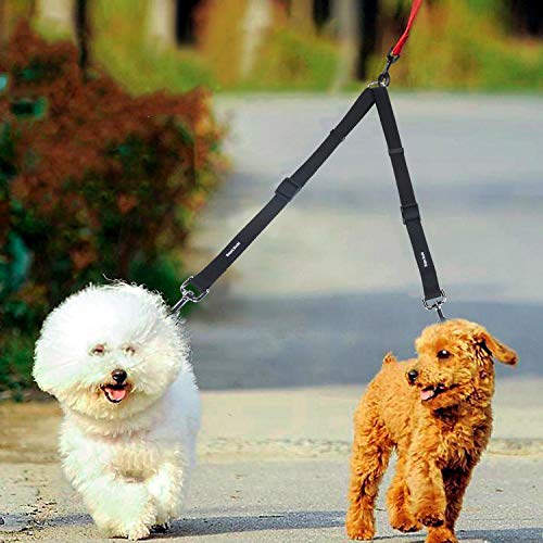HAPPY HACHI Doppelte Hundeleine,Kein Verheddern 360° Drehbarer Doppelleine für 2 Hunde,Einstellbar Coupler Kein Tangle Nylon Wanderung Leine für Hunde Klein Mittlere und Große Lauftraining (Schwarz-S)