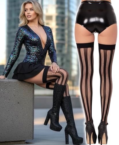 Image of ToBeInStyle Women's Novelty Vertical Spiral Striped Thigh High Stockings