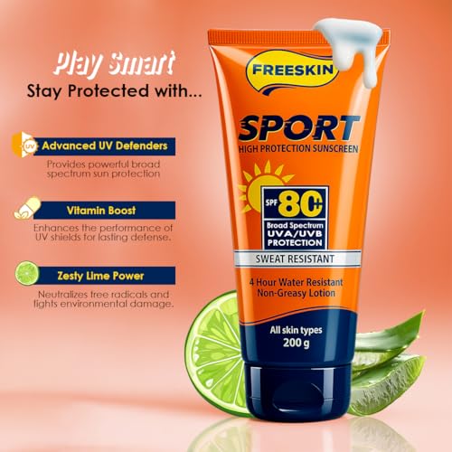 Image of Freeskin Sport High Protection Sunscreen SPF 80+ | Broad Spectrum UVA /UVB Protection | Sweat Resistant | Suitable for All Skin Types | 200g