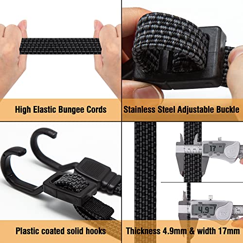 Image of Bungee Cords with Hooks, 40 Inch Flat Adjustable Bungee Cords with Hooks Heavy Duty, Rubber Black Bungee Straps with Buckle Hooks for Outdoor, Camping, Tarps, Bike Rack, Tent, Truck, 6 Pack