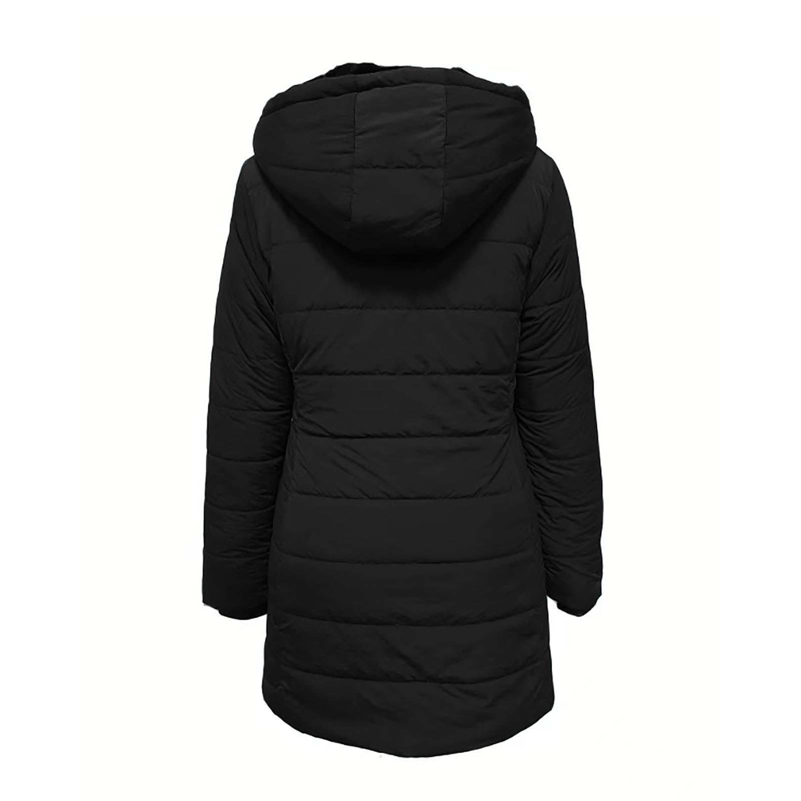 Genérico Chaqueta De Forro Polar con Capucha para Mujer,Abrigo Largo con Capucha De Lana De Invierno Largo Medio CáLido TéRmico Chaqueta Exterior Forro Suave Resistente Al Viento Ajuste CóModo