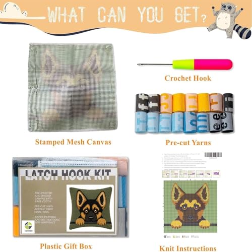 Image of EMISTEM Latch Hook Kits for Adults - Latch Hook Pillow Kits, Crochet Yarn Kit for Beginners, Cross-Stitch Embroidery Cushion Cover Case with Printed Canvas. (Cute Puppy,17x17 inch)