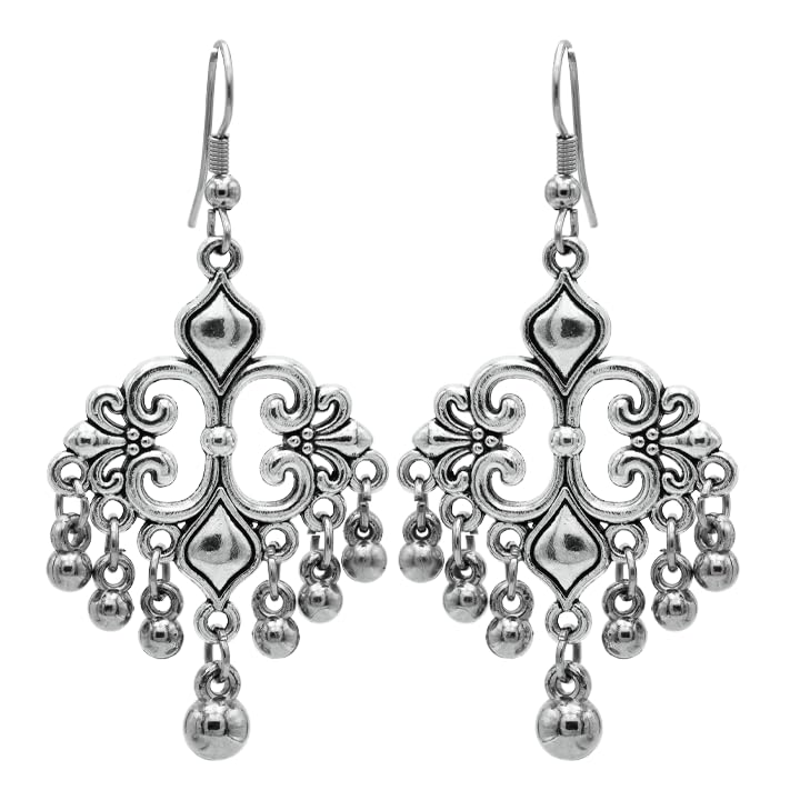 BEYONA Silver Oxidised Divine Danglers for Girls | Oxidized Hoop Earring Jhumkas For Woman | Trendy Fashion Jewellery | Oxidised Dangler Hoops for Woman (B0DCK9X13K) Amazon Price History, Amazon Price Tracker