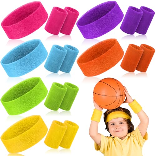 Hungdao 18 Pcs Sweatbands Set 12 Sports Wristbands 6 Colorful Athletic Headbands for Girl Boy Women Men Sports Athletics Event Workout Exercise Basketball Running Tennis Football