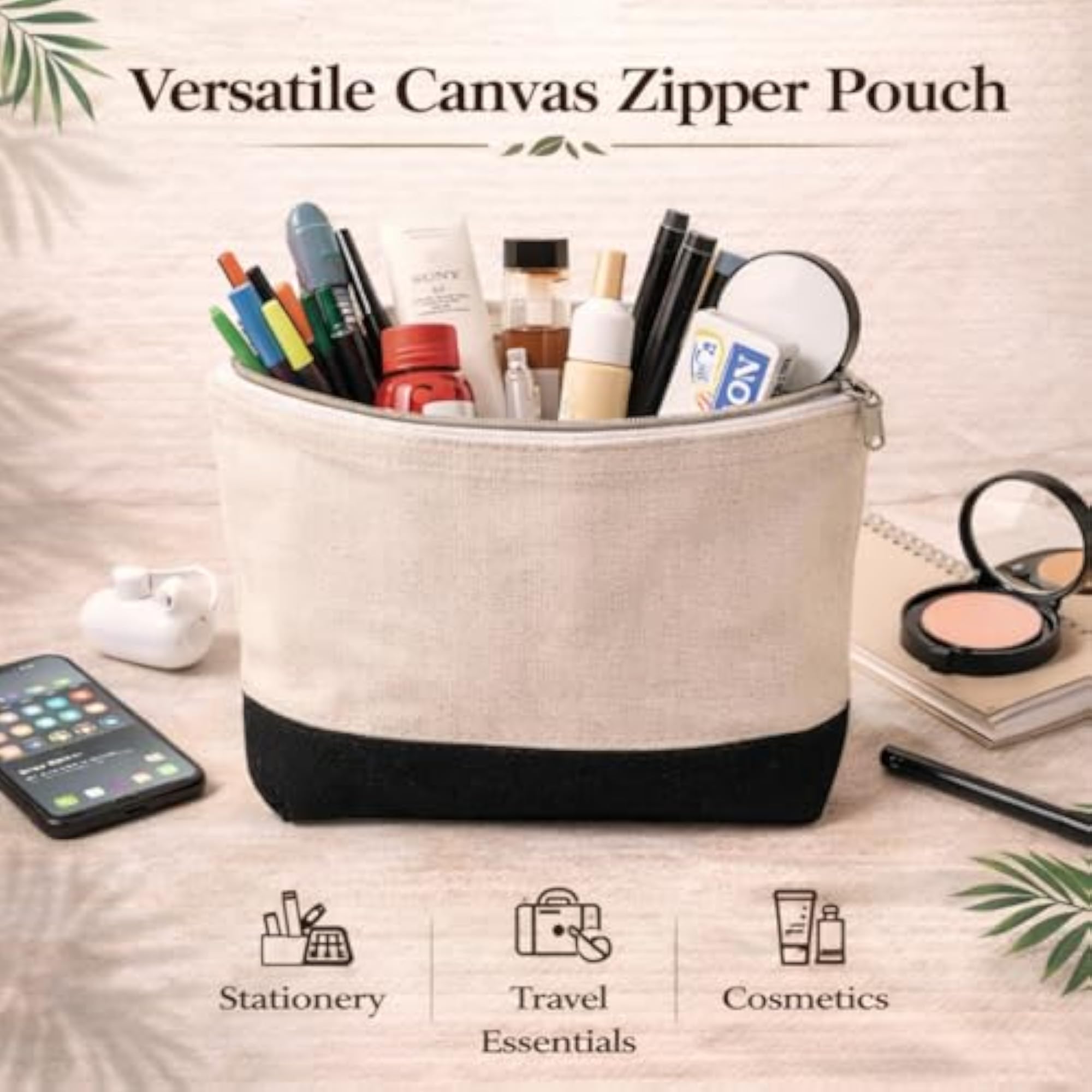 Canvas Zipper Pouch for Women & Men, Multipurpose Organizer