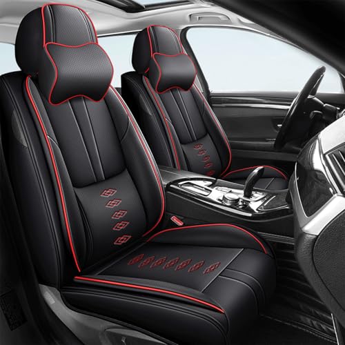 Image of Car Seat Covers for Neon,for Dodge Neon 2000-2005,Leather Front Seat Covers,Airbag-Compatible Car Seat Protectors,Waterproof Seat Cover for Cars(Black+Red,2PCS /with Pillows)
