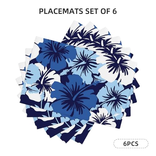 Sets de table en lin de qualité supérieure style hibiscus bleu - 3