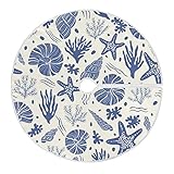 Christmas Tree Skirt Beach Coastal Xmas Tree Decorations Burlap Blue Tree Skirt Small for 4 ft Tree 36 ch,Beach Coastal Sea Shells Fossils Starfish Corals,YE381