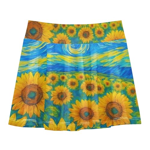Retro Sunflower Starry Night Blue Toddlers Tennis Skirts Print Athletic Shorts Girls Skorts School 4t